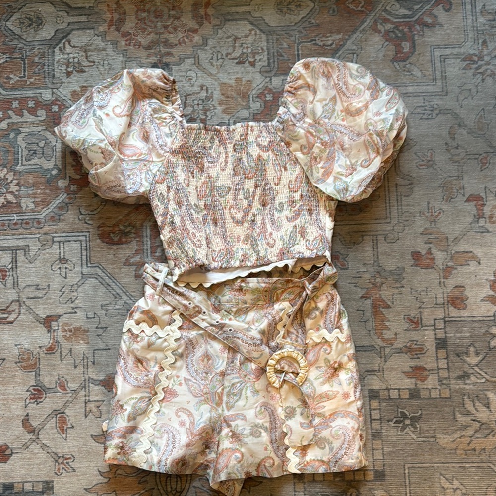 Skies are blue set in Cream Multi. Orig. $68 for shirt and $60 for shorts